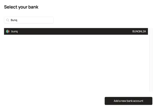 Select Bunq to connect with Finotor