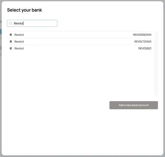 Select Revolut Business to connect with Finotor